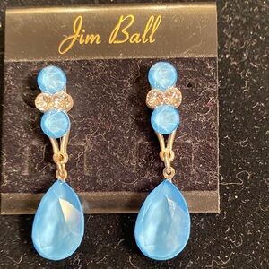 Jim Ball Sky Blue Teardrop Dangle Earrings